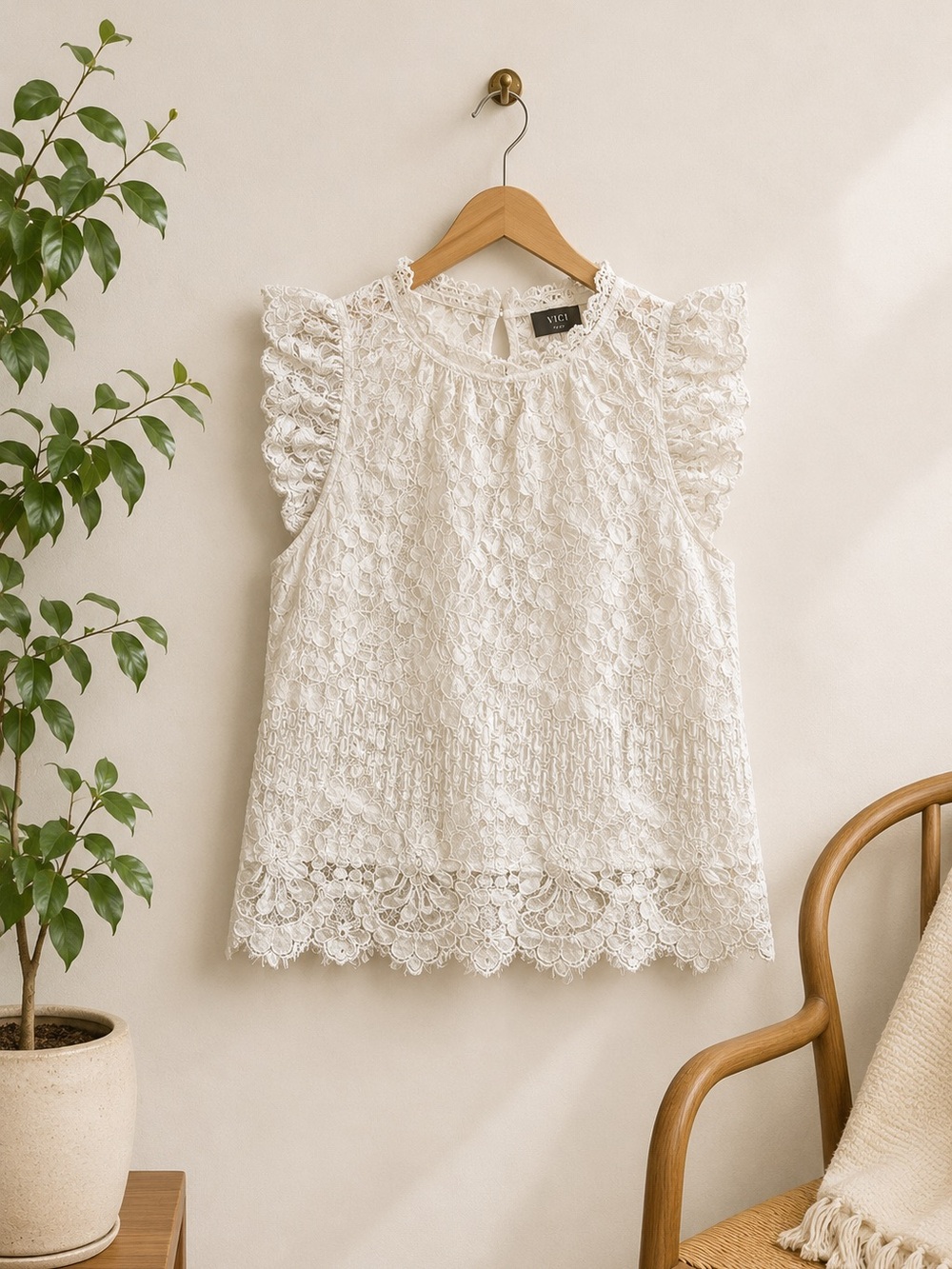 VICI Off White Floral Lace Top Blouse S Romantic Cottagecore Coquette Ethereal